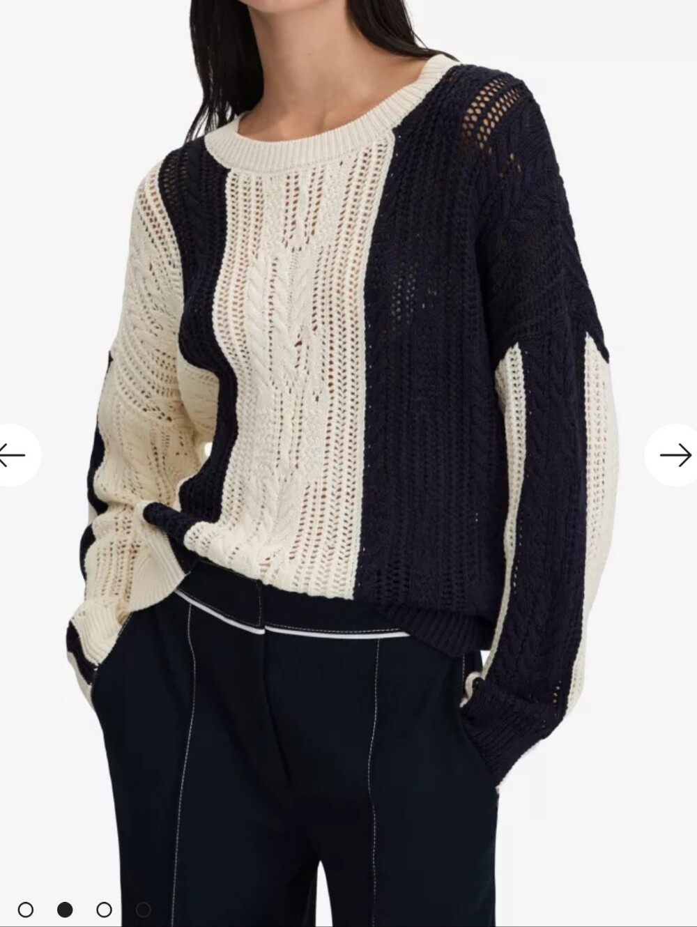 Reiss Terry Cream and Navy Striped Cable-Knit Crewneck Sweater M